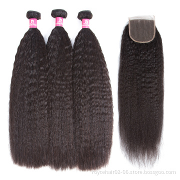 Dropship Wholesale 100% Peruvian Virgin Hair Kinky Straight Hair Extensions 3 Bundles with Lace Closure